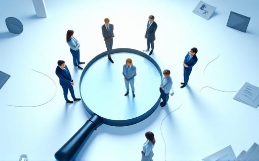 Una lupa sobre un grupo de perfiles profesionales.