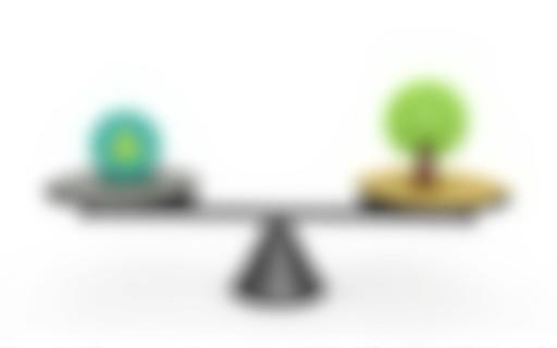 Una balanza equilibrando monedas y símbolos de beneficios.